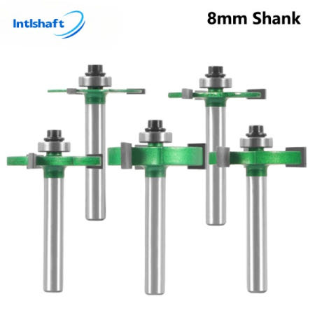 8MM 생크 그린 3 카바이드 T 형 슬롯 커터 비트 (베어링 포함) 목공 페이스 밀 엔드 래벳