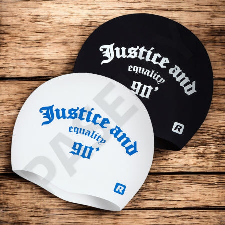 [자룡이네 OEM]평등실리콘수모 쾌적수영모 실리콘 레터링 Justice and equality 90 WHT