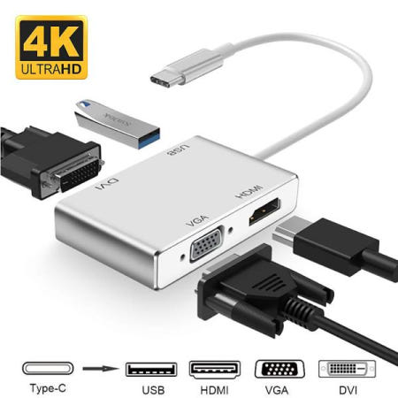 C타입 HDMI 4K VGA USB DVI 컨버터 맥북  화웨이  허브 4 인 1 멀티포트 어댑터