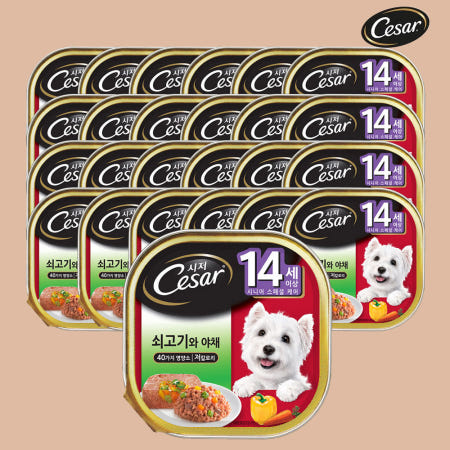 시저 캔 강아지 습식 강아지 캔 14세이상 쇠고기와 야채, 100g, 24개