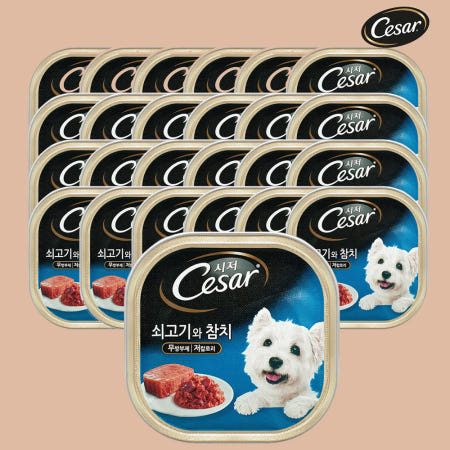 시저 캔 강아지 습식 강아지 캔 쇠고기와 참치, 100g, 24개