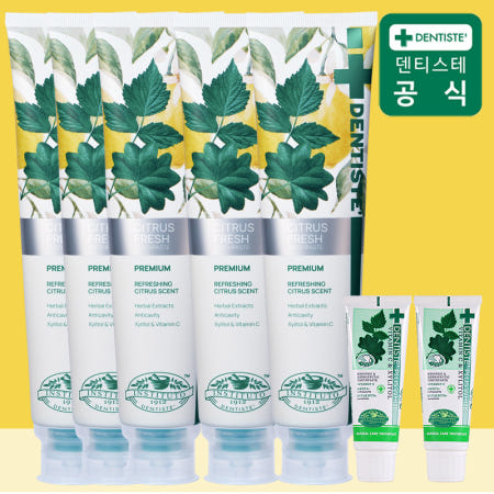 덴티스테 시트러스 후레쉬 불소치약[+20g+20g] 충치예방 입냄새제거 200g, 5개