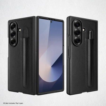 삼성 갤럭시 Z 폴드7 6 5 펜 슬롯 PC 백 커버 9H 강화유리 보호필름 포함 무광 리치 패턴 가죽 케이스
