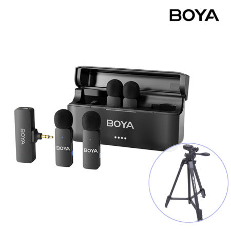 보야 BY-V4 2.4G 4채널 무선 마이크 3.5mm TRS (수신기1/ 송신기4) 카메라 삼각대 증정