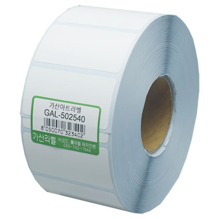 [가산종합유통]가산라벨 아트지 50X25mm 지관40mm 바코드 롤라벨 스티커 BLA-502540