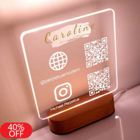 빛나 QR 코드 램프  야간 조명 사인현금 앱/Zelle 결제용 로그가 포함된 디밍 가능 아크릴 비즈니스 디스플레이