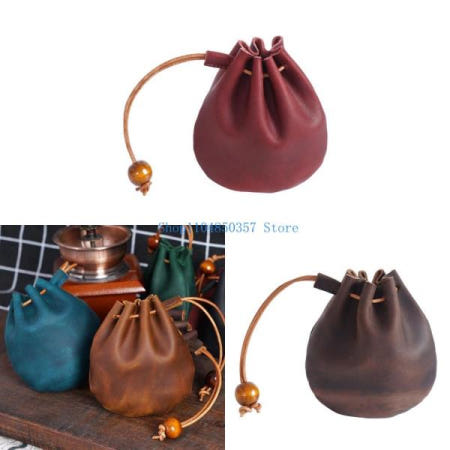 5ASD 수제 소 가죽 지갑 핸드 드로우 스트링 스지 동전 돈 포켓 다목적 보관