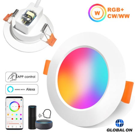 스마트 LED 매입형 천장 조명 원형 스포트라이트 110V RGB 색상 변경 디밍 가능 통은 Alexa와 함께 작동합니다.