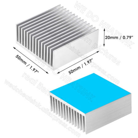 무료  2pcs 50x50x20mm 열 접착 테이프와 MOS GPU IC LED 칩에 대 한 압출 전자 라디에이터 히트 싱크