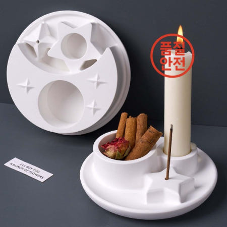 4-In-1 촛대 실리콘 몰드 DIY 스타 문 향 홀더 주조 금형 석고 수지 아로마 트레이 공예 홈 장식 만들기