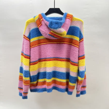 2025 최고 버전 카지노블랭크 밍크 플리스 원단 컬러풀 스트라이프 여성 후드 스웨터 오버사이즈 지퍼 세트