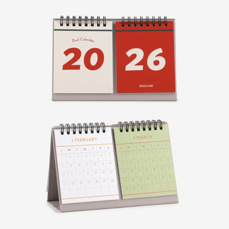 [소망드림마켓협력사]데일리라이크 2026 전월당월 동시확인 듀얼 탁상용 캘린더 스프링캘린더 업무달력