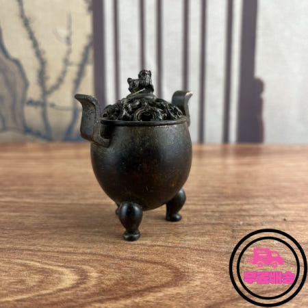 앤티크 구리 합금 이중 손잡이 삼각형 향로 가정용 아로마테라피 장식 수집품 조각상 오너먼트