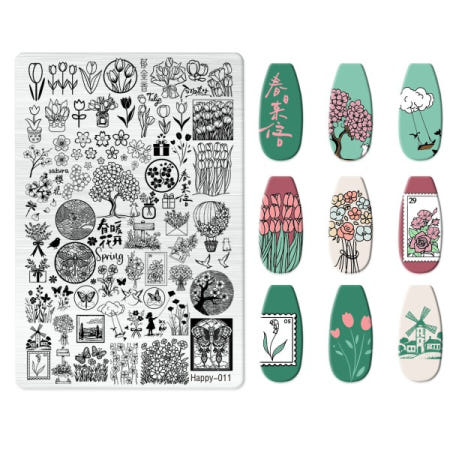 10개 혼합 무료  만화 캐릭터 동물 네일 스탬핑 플레이트 프린팅 나비 프렌치 네일 이미지 스테인리스 스텐실