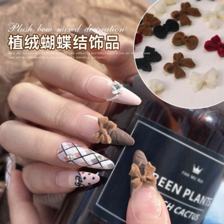 20pcs 겨울 몰려 들고 활 네일 아트 액세서리 믹스 3D Maillard 활 나비 네일 매력 장식 용품 DIY 매니큐어 부품