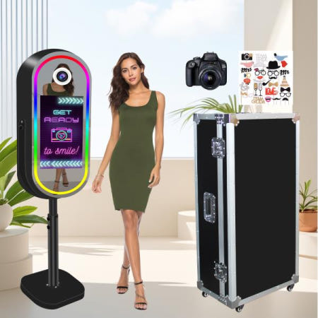 타원형 매직 미러 포토 부스 21.5인치 터치스크린 셀피 기계 웨딩 렌탈 이벤트용 케이스