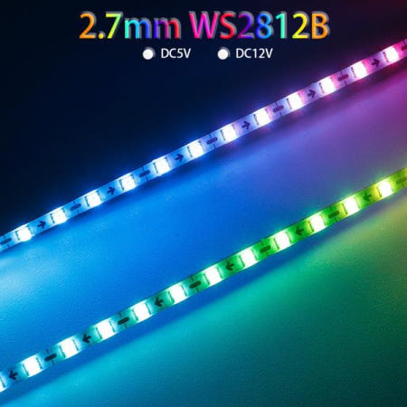 매우 좁은 2.7mm WS2812B LED 스트립 2020 160Leds/m 개별적으로 주소 지정이 가능한 Samrt RGBIC 라이트 테이프 DC5V/12V