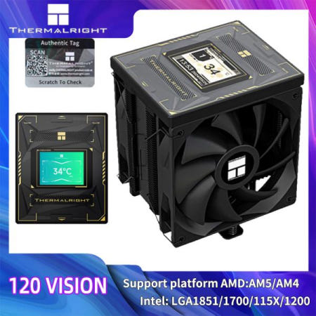 Thermalright BA-120 VISION CPU 쿨러 6 히트 파이프 PC 라디에이터 2.4 인치 디지털 LCD 1700 115X AM4/AM5 AMD용