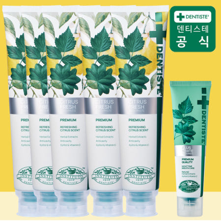 덴티스테 시트러스 후레쉬 불소치약[+60g여행용] 충치예방 입냄새제거 200g, 5개