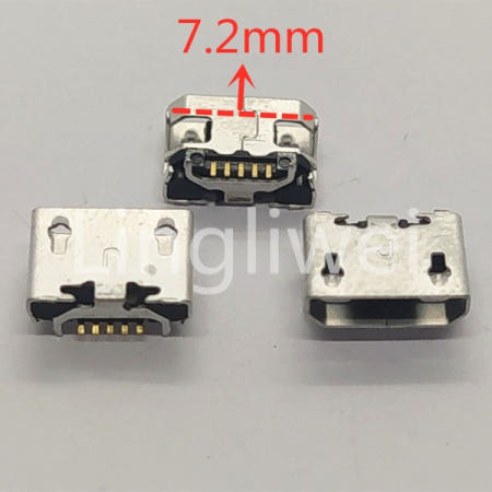 [해외]호환 마이크로 USB 커넥터  5 핀 잭 암 소켓  7.2mm 황소 혼 플랫 포트 유형  휴대폰 테일 충전 로트당 10-100 개