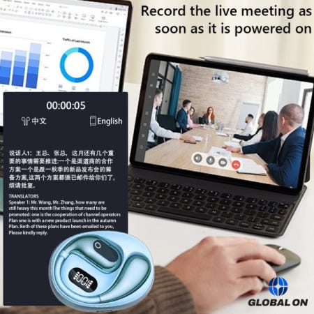 [해외]AI 실시간 번역기 이어버드 Bluetooth 호환 5.3 스포츠 비즈니스 여행용 오픈 헤드폰