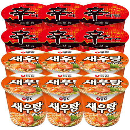 농심 컵라면 작은컵 2종 신라면65gx6개+새우탕67gx6개