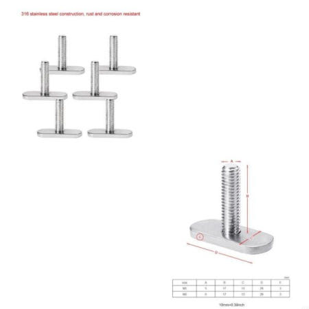 8포장 스테인리스 스틸 M6 카약 레일/트랙 나사 및 T 슬롯 볼트 교체 낚시 부품