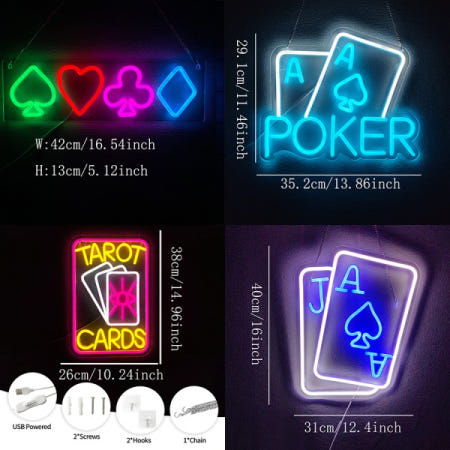 [해외]타로 카드 벽 장식을위한 네온 사인 침실 카지노 바 호텔 플레이 룸 생일 파티 포커 Led 불빛 로그인