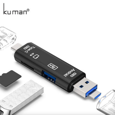 Kuman 2.0 OTG 카드 리더기 마이크로 SD USB TF 슬롯 플래시 메모리 휴대폰 Y211 용 타입 C 인터페이스