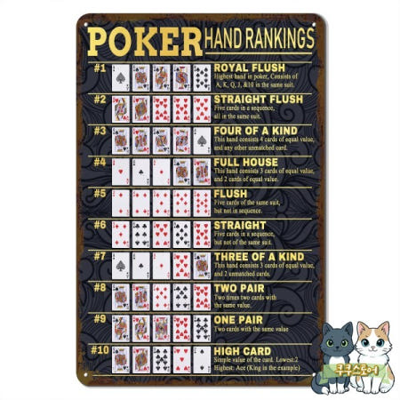 [해외]빈티지 포커 핸드 순위 금속 사인 - 텍사스 홀덤 및 모든 게임룸 맨 케이브 장식 12x8인치
