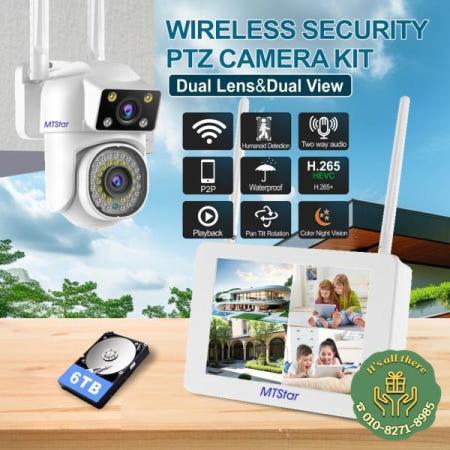 [해외]안신시 6MP 듀얼 렌즈 WiFi CCTV 감시 키트 자동 추적 컬러 야간 투시 P2P 4채널 NVR IP 카메라 보안 시스템