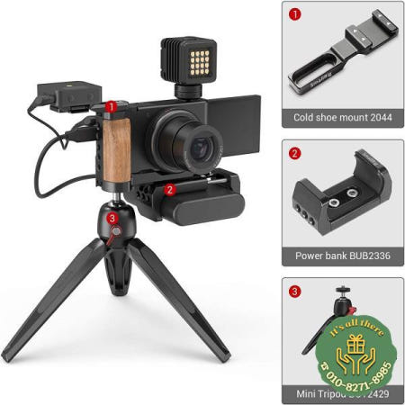 [해외]SmallRig 카메라 브이로그 리그 L자형 나무 그립 콜드 슈 포함 소니 ZV1 카메라 브이로그 액세서리 2936