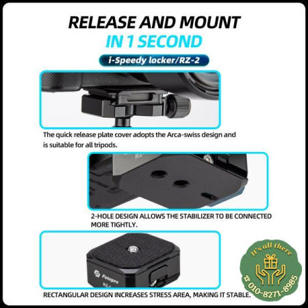 Fotopro 클로 퀵 릴리스 플레이트 카메라 마운트 Arca 스위스 슬롯 DSLR용 1/4 인치 삼각대 모노포드 베이스 마운트 RZ2