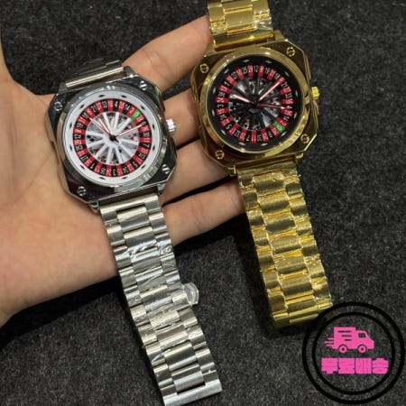 최고급 남성용 합금 시계 패션 크리에이티브 휠 쿼츠 무브먼트 레드와 블랙 포커 스포츠 사각 회전