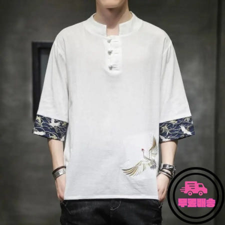 중국 스타일 남성 티셔츠 자수 얇은 여름 패션 레트로 도파오 반팔 탕복 캐주얼웨어 본토)