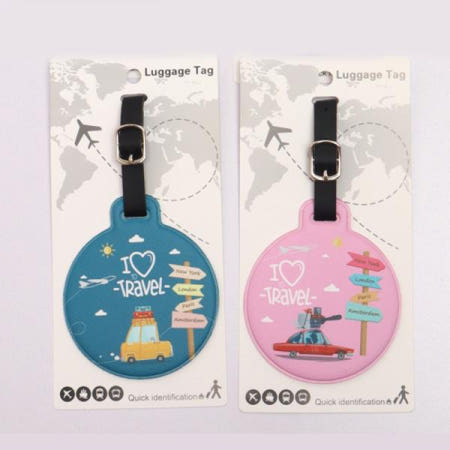 최신형 원형 수하물 태그 여성 액세서리 PU 가방 ID 주소 홀더 휴대용 라벨