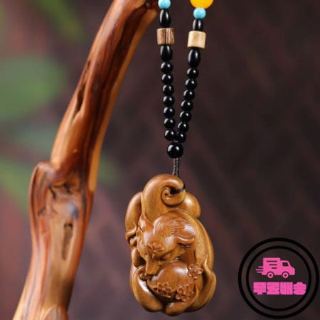 손으로 조각한 녹색 백단향 네트스케 여우 입상 YZ006 - 6.8 × 4.1 2.9 cm