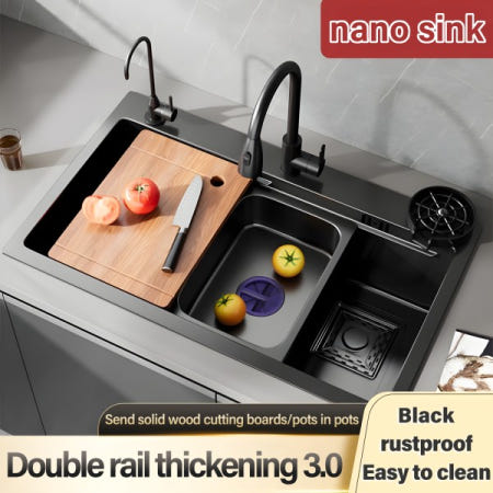 [해외]두꺼운 스테인리스 싱크대 가정용 주방 야채 세척통 대형 싱글 슬롯 인터넷 인기 수제 일체형