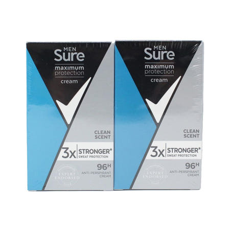 [해외]슈어 맨 데오드란트 45ml 2팩 클린 Sure Men Maximum Protection Anti-Perspirant Cream Deodorant, 2 x 45