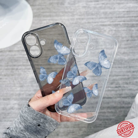 럭셔리 고급 블루 나비 전화 케이스 iPhone 16e Mini Pro Max X 7 8 Plus 소프트 TPU 뒷면 커버