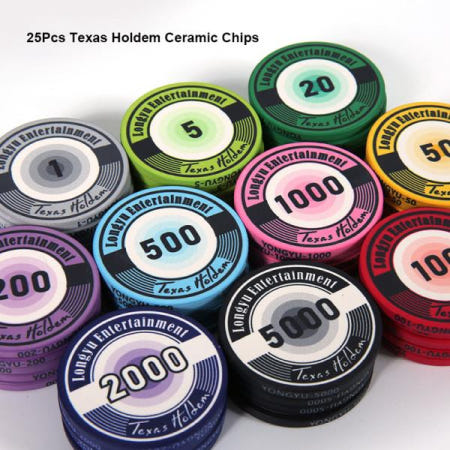 25Pcs Professional Texas Hold'em Poker Ceramic Chips High-end 39mm Casino Gambling & Entertainment A