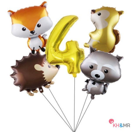 5Pcs 우드랜드 동물 생일 장식 풍선 폭스 고슴도치 너구리 다람쥐 헬륨 숲 테마 파티 용품