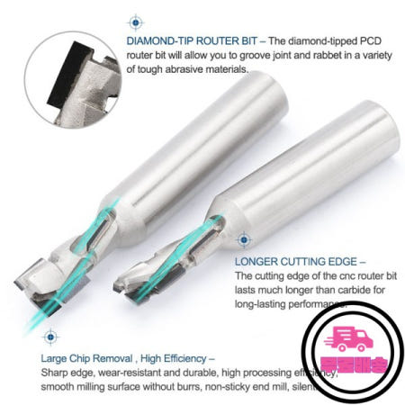 Vsharp 다이아몬드 스프리얼 밀링 커터 MDF 목재 공구용 PCD 콘 엔드 조각 슬롯 CNC 라우터 비트 12.7mm 생크