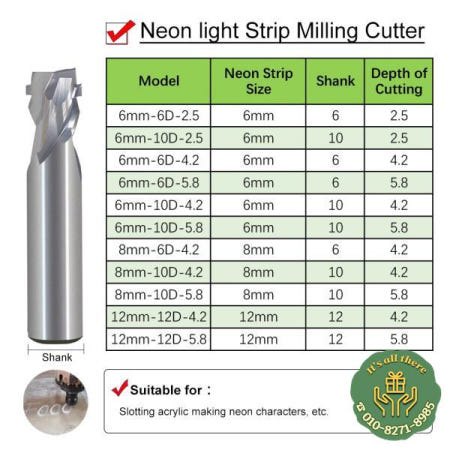 1PCS LED 조명 네온 밀링 커터 광고 단어 라이트 스트립 6mm 슬롯 도구