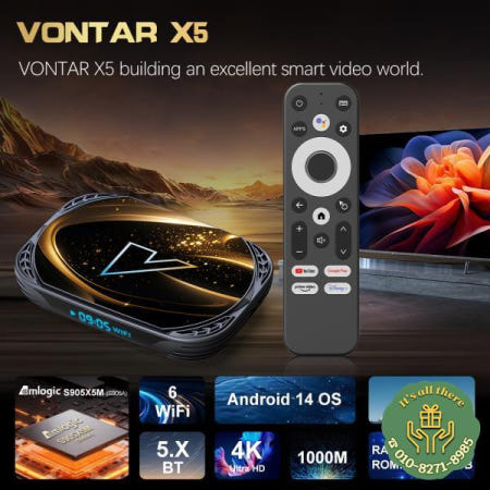 VONTAR X5 안드로이드 14 TV 박스 Amlogic S905A 4GB 1000M Wifi6 AV1 구글 플레이 미디어 셋톱