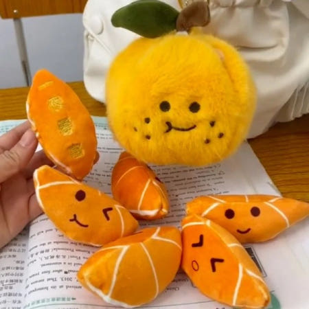 [해외]Kawaii 껍질을 벗길 수있는 오렌지 세그먼트 과일 플러시 장난감 부드러운 시뮬레이션 음식 키 체인 배낭 펜던트 만화 아이 선물