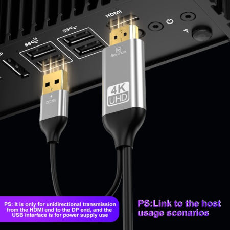 HDMI to DisplayPort 케이블 4K@60Hz 단방향 어댑터 액티브 소스 DP 모니터 코드 호환 노트북 1080P