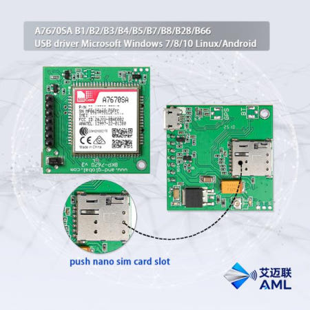 [해외]푸시 나노 사이드웨이 심 슬롯 A7670SA LTE 4G GPS TTL UART Cat-1 라틴 북미 뉴질랜드 호주용