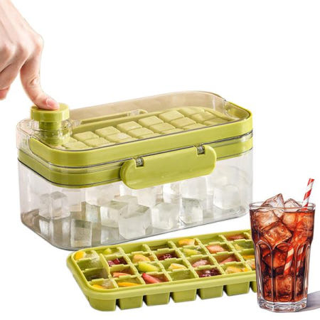 [해외]원클릭 32 그리드 슬롯 아이스 큐브 트레이 몰드 뚜껑/삽/보관 상자 제거 DIY 메이커 위스키 칵테일 음료 주스 도구