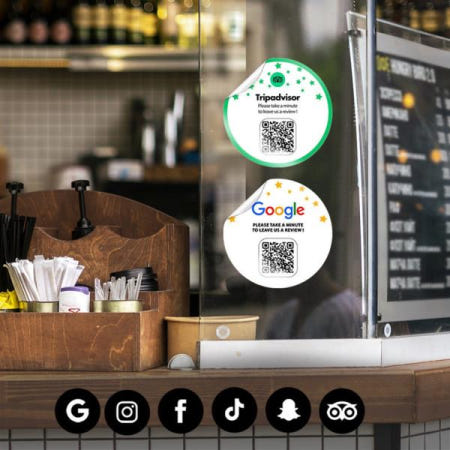 [해외]QR 코드가 있는 Google Reviews 스티커 더 많은 Business 후기를 수집하기 위해 창문 카운터 가구 거울 스테이션